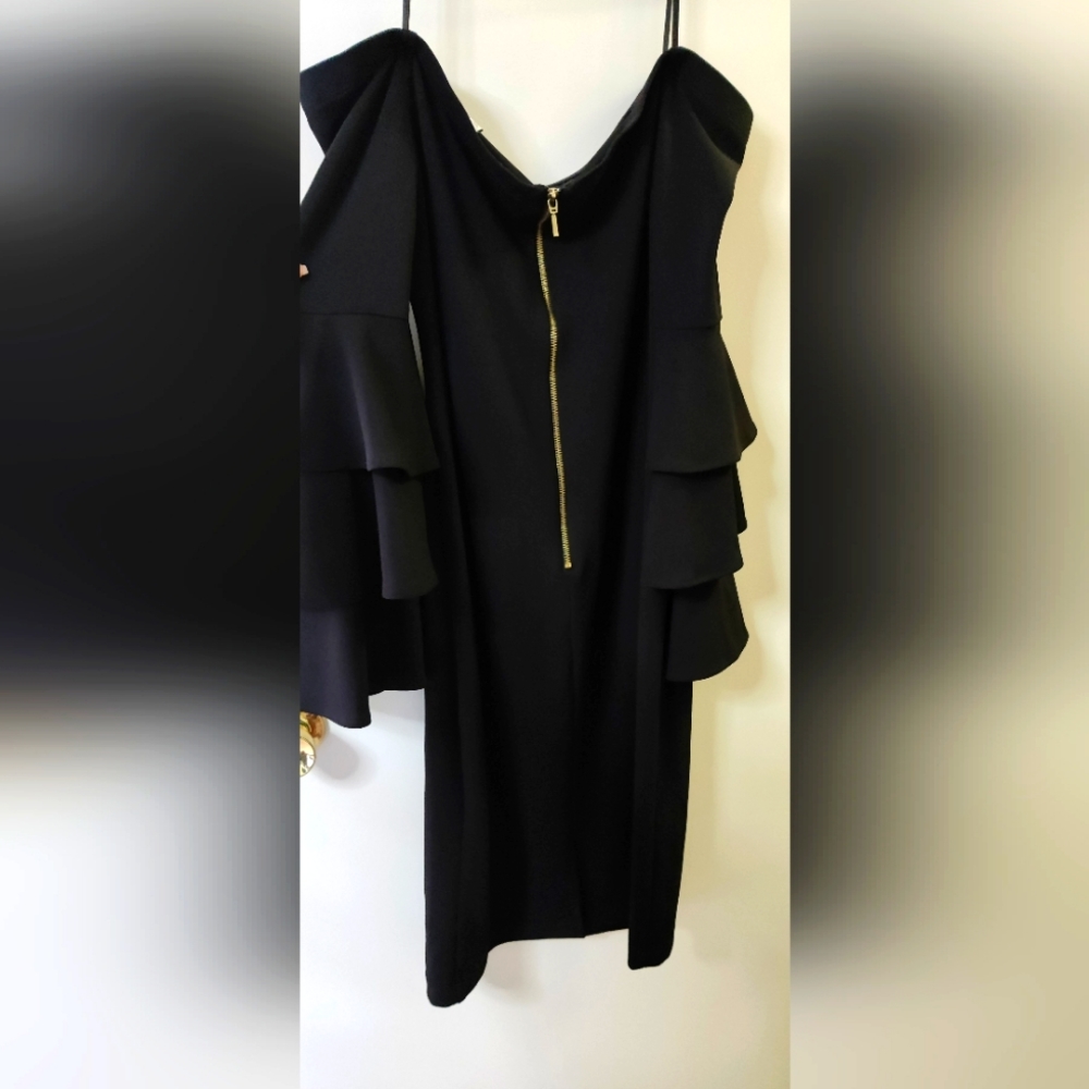 Black strapless golden back zipper dress